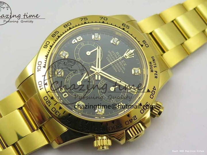 AAA Replica Watches and Daytona Noob YG Bracelet BestValue 904L SA Black Crystal Case Dial YG Best 1:1 2630 116508 Edition 0109